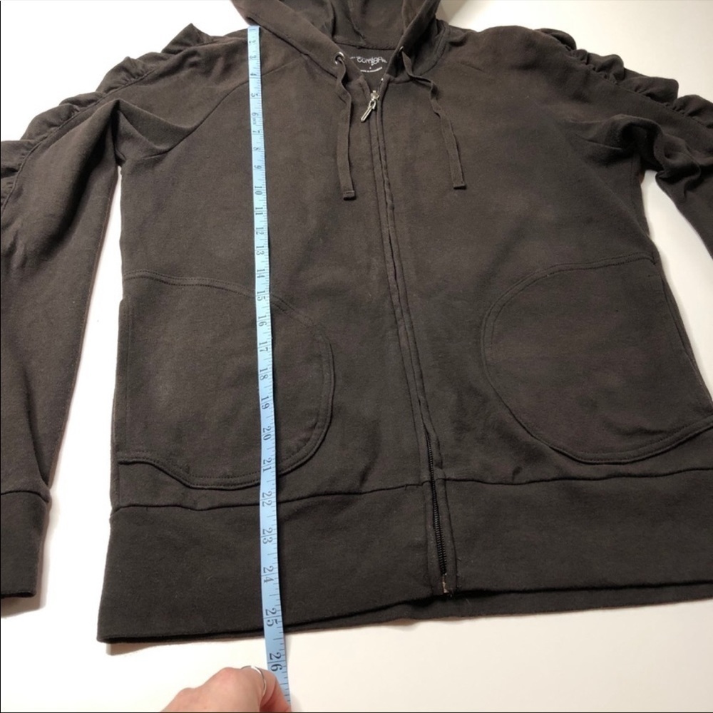 NEW York & Company Chocolate Brown Ruched Sleeve Pocket Zipup Hoodie SIZE S - Picture 12 of 12